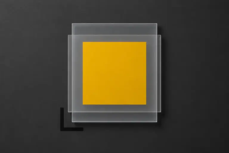 Two translucent rectangles aligned over an amber square